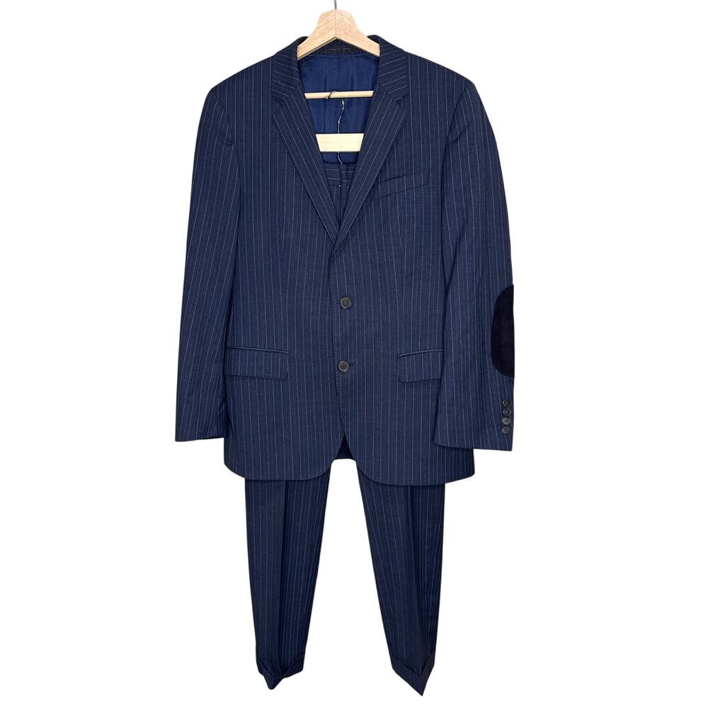 HUGO BOSS Suit Set Pants/Jacket Huge1/Genius1, Size 38R Navy Blue Pin Striped